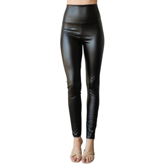 Black High Waist Faux Leather Leggings - Picture 1 of 3